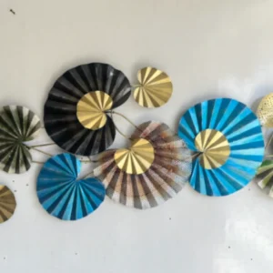 Modern metal wall art with luxury abstract circular design for stylish living room interiors.