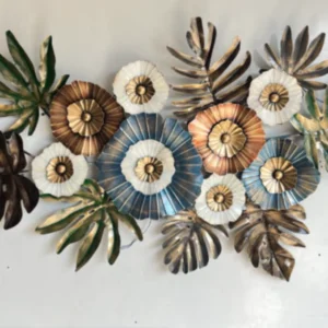 Luxury floral metal wall art with elegant leaf and flower design for modern living room wall décor.