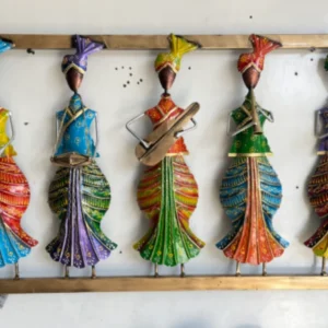 Colorful traditional tribal musician wall art with handcrafted metal design for living room wall décor.