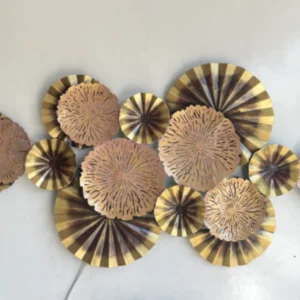 Luxury abstract floral metal wall art with elegant golden circular design for modern living room décor.