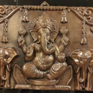 Elegant gun metal Ganesha wall panel with elephant detailing for spiritual home décor and luxury interiors.