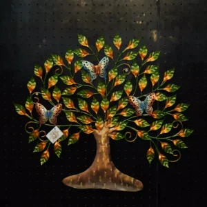 Luxury metal tree wall decor with butterfly design for modern living room interiors.