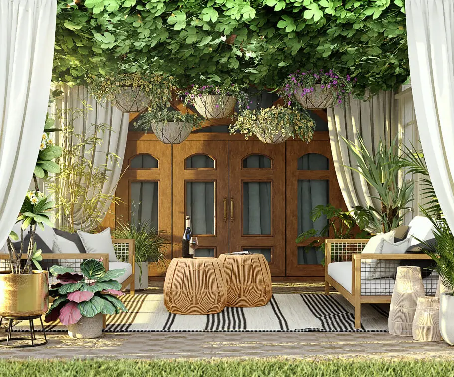 Luxury modern interior setup from a premium home decor shop Chennai with elegant plants and stylish seating